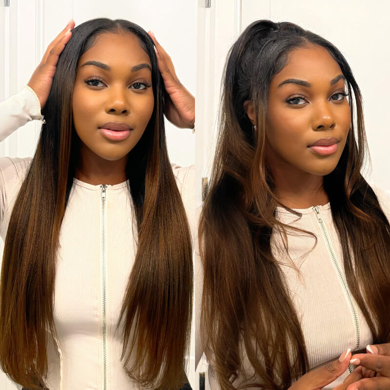 Sunber Glueless Chestnut Brown Yaki Straight Wave Wig Upgrade New V Part Wig Yaki Straight No Leave Out Protective Styles Flash Sale