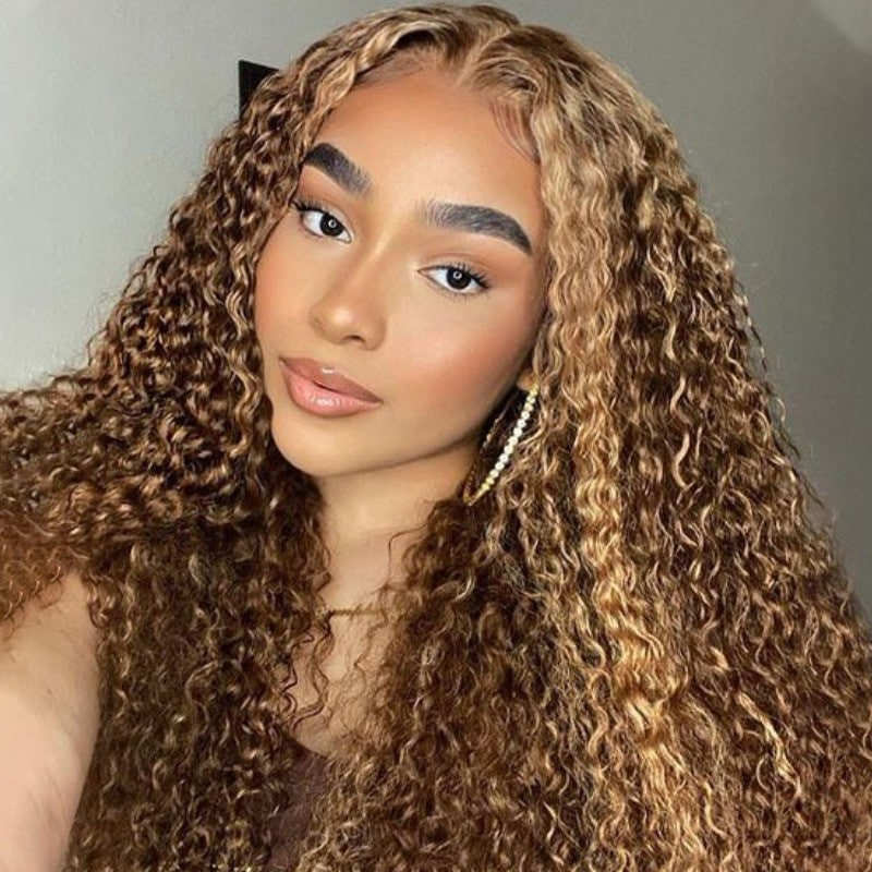 Sunber Jerry Curly Ombre Honey Blonde Highlight 13x4 Pre Everything GluelessLace Wig With Pre-plucked