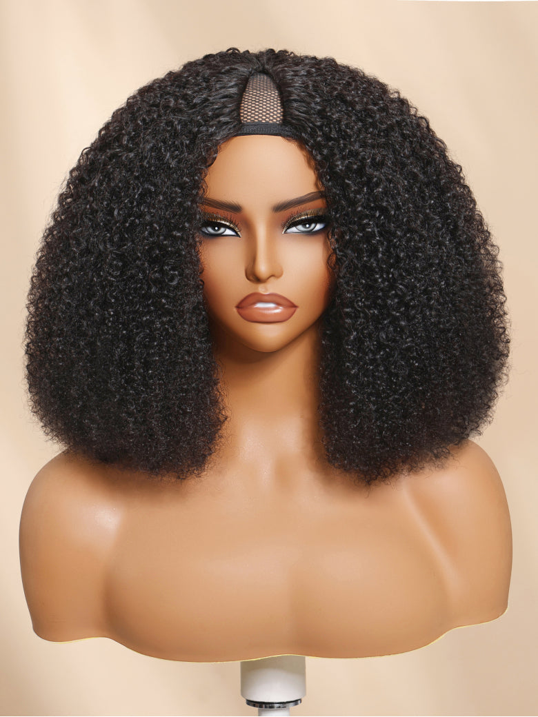 Sunber 180% Density Afro/ Kinky Curly Upgrade New V Part With No Lace No Glue Affordable Wig