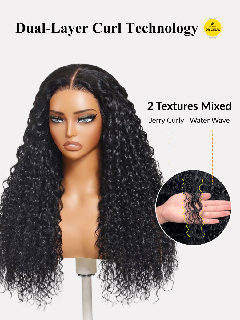Sunber 180% Density 7x5/ 13x4 Pre-Everything Lace Frontal Wig Water Wave & Curly Mixed Human Hair Wigs With Invisi Drawstring