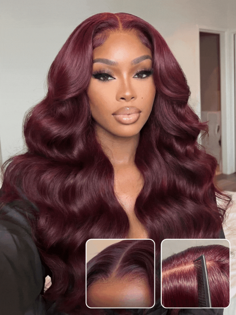 Sunber Black Cherry Lace Frontal Dark Burgundy Wig-Long Layered Cut & Pre Everything & Flash Sale
