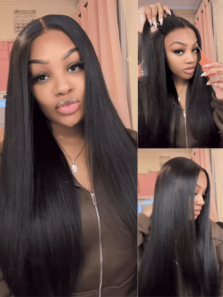 Sunber Yaki Straight 7x5 Glueless Lace Wig With Elastic Drawstring -Pull And Go & Bleach Knots & Pre-cut