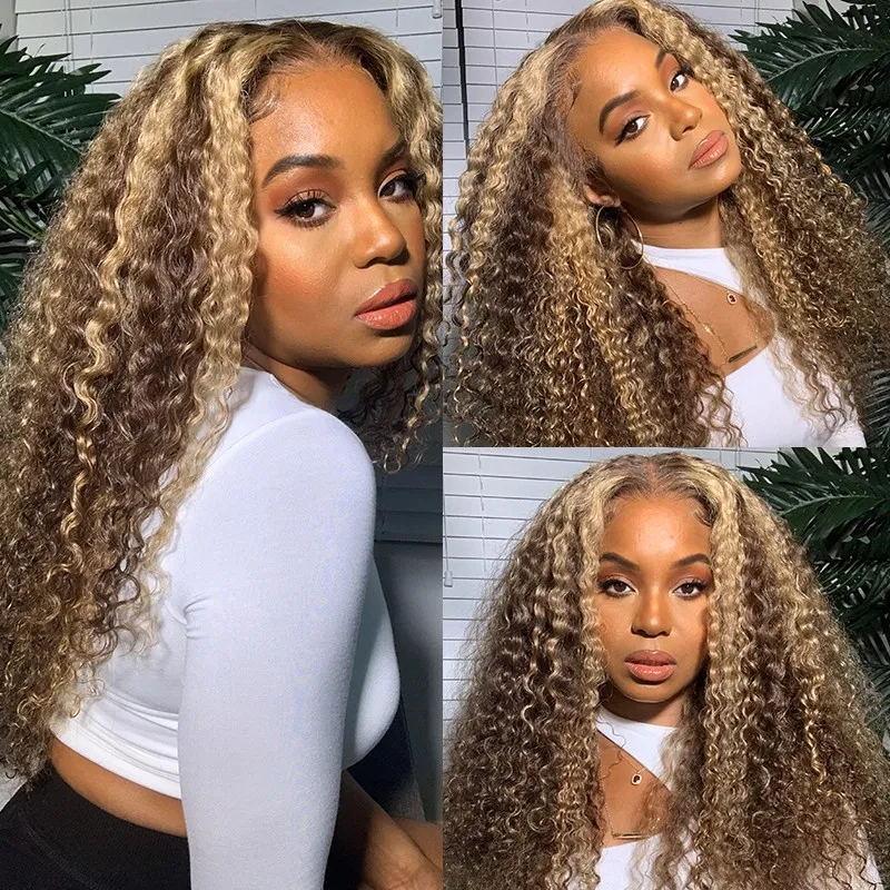 Extra 60% OFF | Sunber Trendiest Blonde Highlight 13 By 5 T Lace Front Wigs Curly Human Hair Wigs