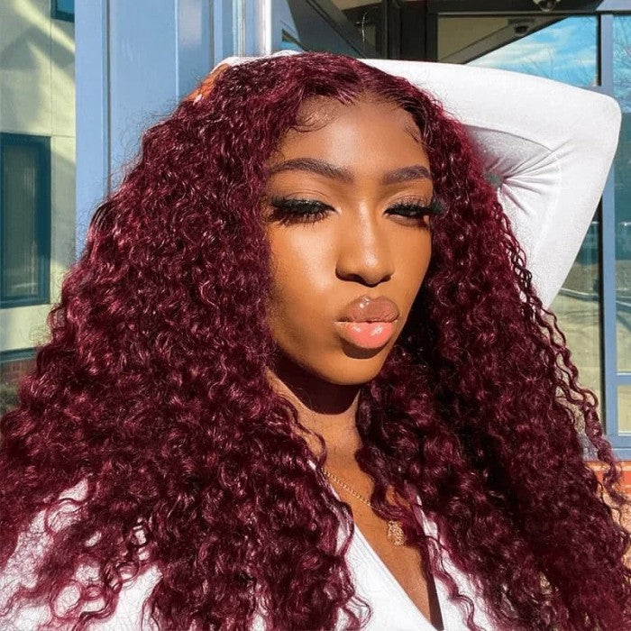Clearance Sale Jerry Curly Burgundy 99J Lace Wig Red Human Hair Wigs Flash Sale