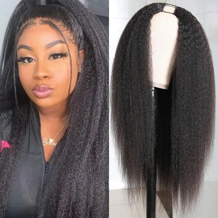 Sunber Youtuber Recommend Kinky Straight V Part Wig No Lace No Glue Upgrade U Part Human Hair Wigs