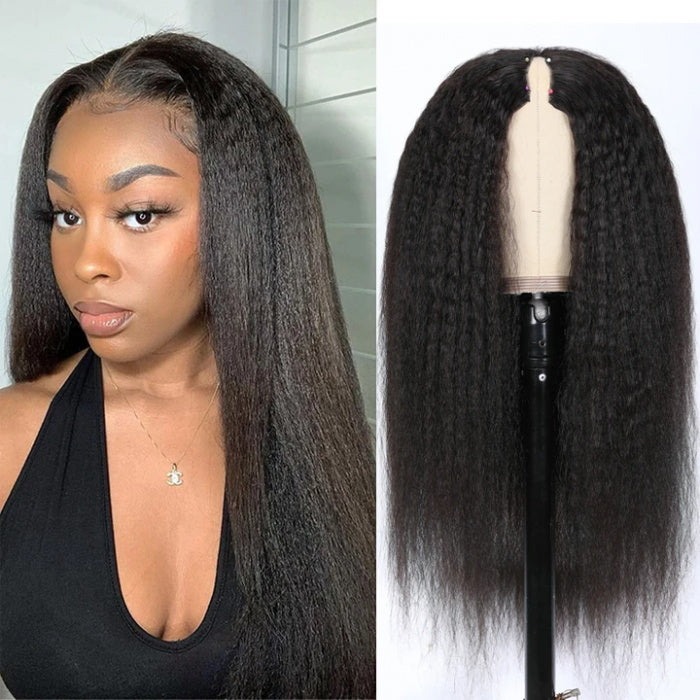 [18”=$79] Sunber Kinky Straight V Part Wigs Versatile No Leave Out Human Hair Wig Flash Sale