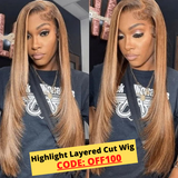 Sunber $100 Off Blonde Highlight Layer Cut Straight 13x4 Lace Front Human Hair Wigs