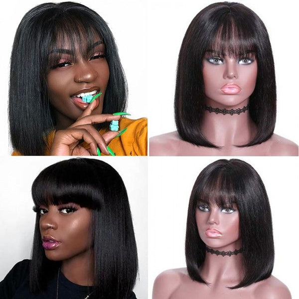 Sunber Short Bob 13x4 Lace Front Wigs Human Hair Wig Silky Straight with Bangs For Women
