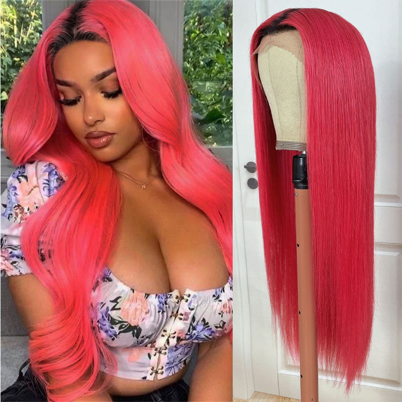 Sunber Straight Ombre Light Pink 13x4 Lace Front Wig With Baby Hair For Women