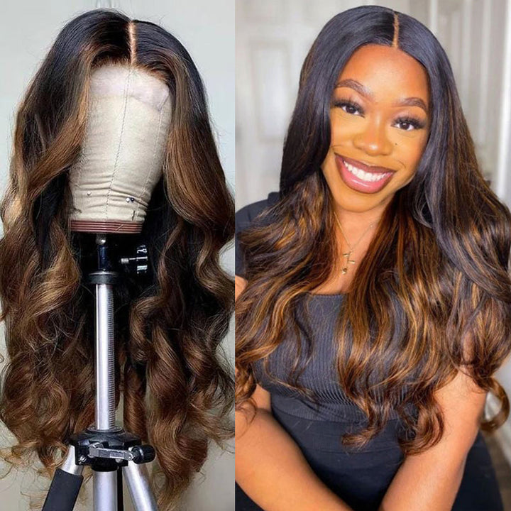 Sunber Highlight Balayage Body Wave Lace Front Wigs Shadow Root Human Hair Wigs With Baby Hair