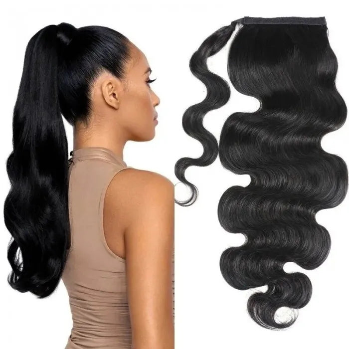 Sunber High Ponytail With Clip In Wrap-around Body Wave Ponytail Extension Human Hair