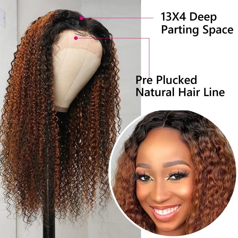 Sunber Balayage Highlight Long Curly 4x4 Lace Front Wigs Dark Roots Human Hair Wig Flash Sale