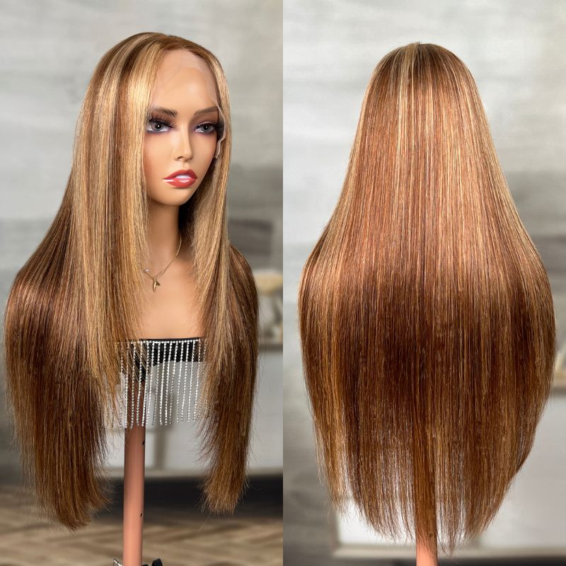 Sunber Honey Blonde Highlight Layer Cut Straight 13x4 Lace Front Human Hair Wigs