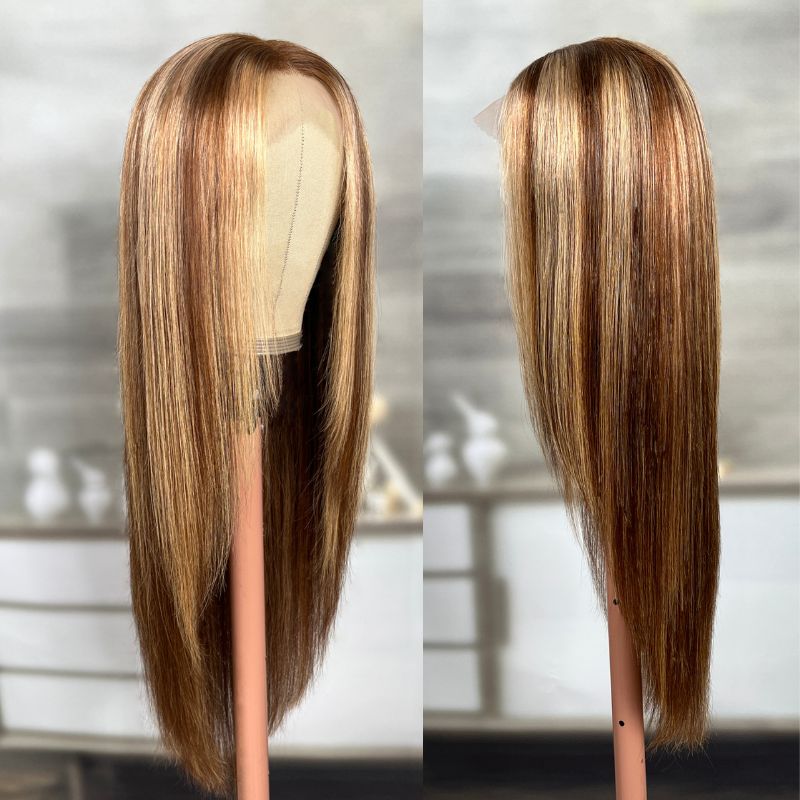 Sunber Honey Blonde Highlight Layer Cut Straight 13x4 Lace Front Human Hair Wigs