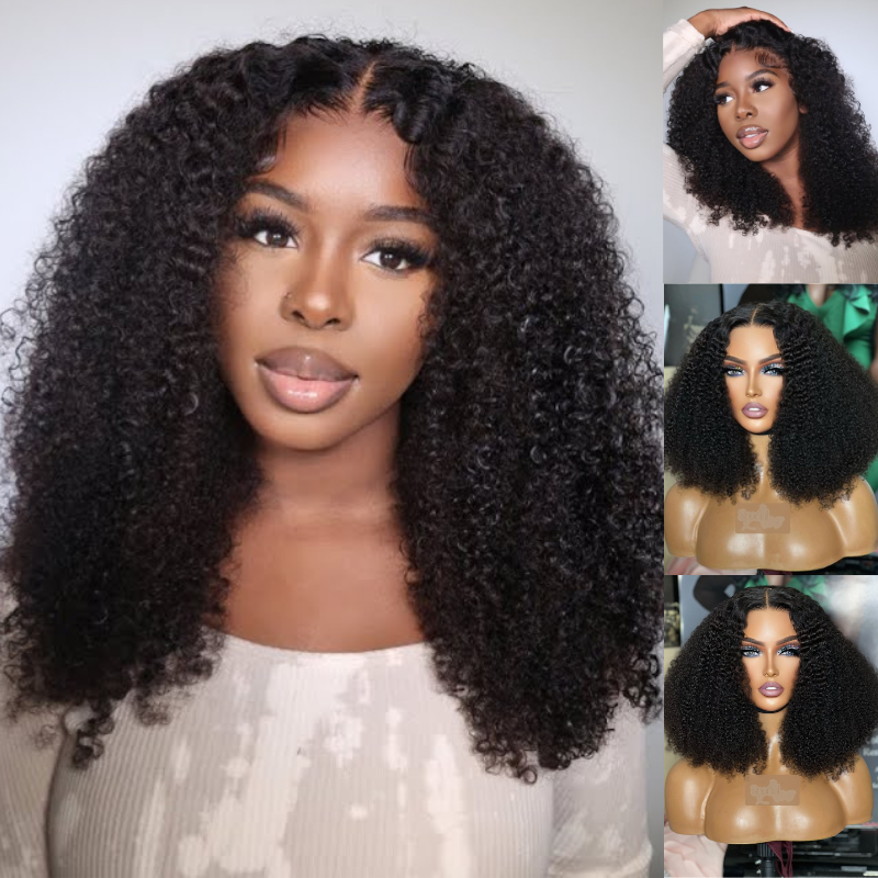 $100 OFF| Sunber 4C Kinky Curly Skin Melt 7*5 Pre Cut Lace Natural Hairline Lace Closure Human Hair Wigs Pre Plucked