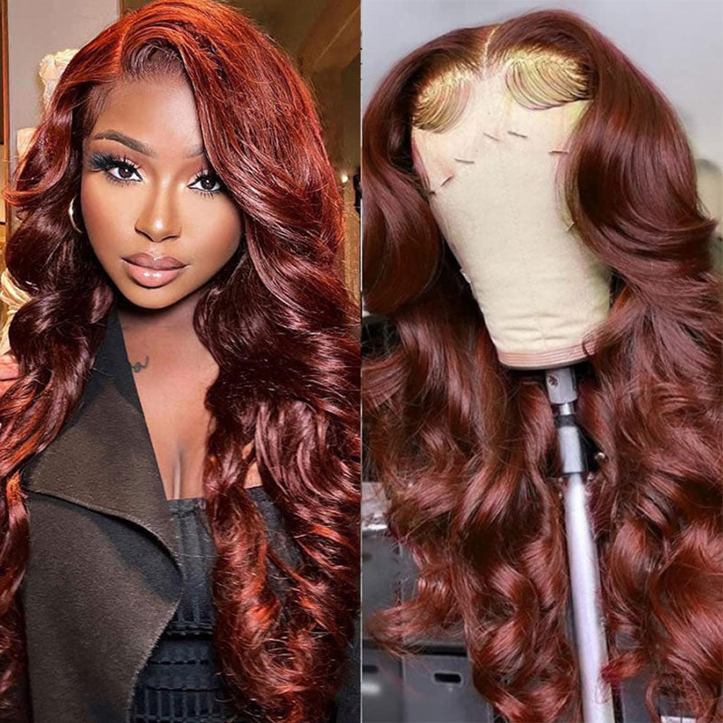 Sunber Body Wave 13x4 Pre Everything Lace Front Wig Reddish Brown Human Hair Wavy Lace Wig