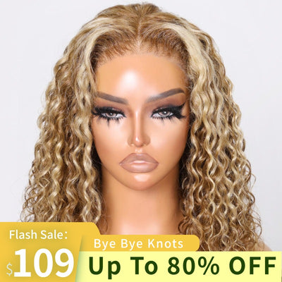 Flash Sale Sunber Honey Blonde Highlighted Water Wave BOB Wig 7x5 Pre-cut Lace Human Hair Wigs
