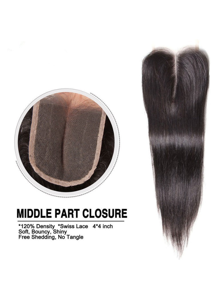 Sunber Hair Indian Virgin Hair Silky Straight Hair 3 Bundles With 4x4 Lace Closure, 8A Human Hair Weaves