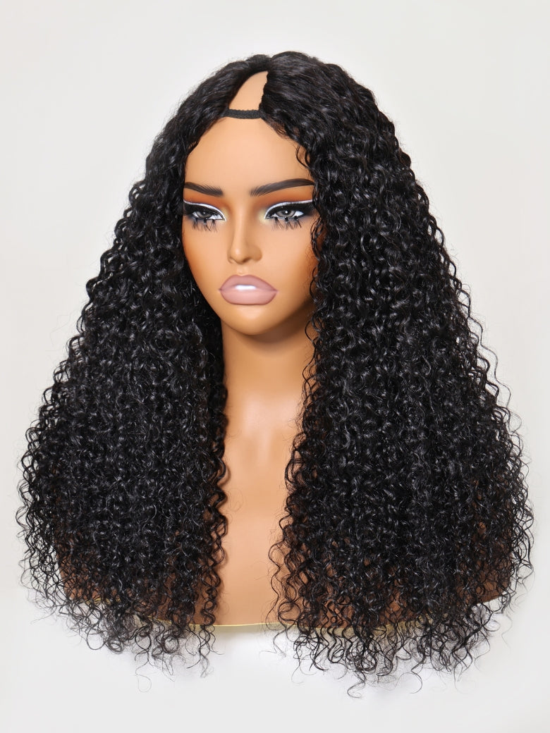 Flash Sale Sunber Upgrade New V Part No Leave Out Glueless Jerry Curly Wig With Invisi Drawstring