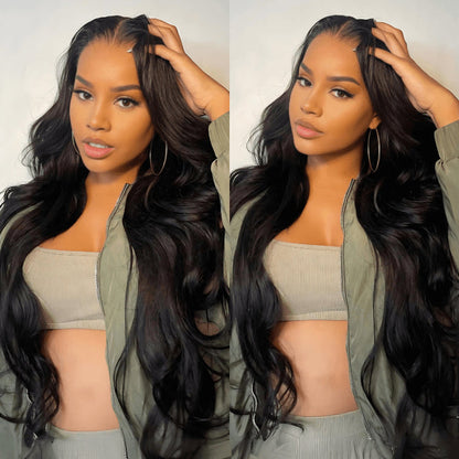 Sunber 13x4 HD Real Scalp Pre Everything Lace Frontal Natural Black Body Wave Wig With Elastic Drawstring