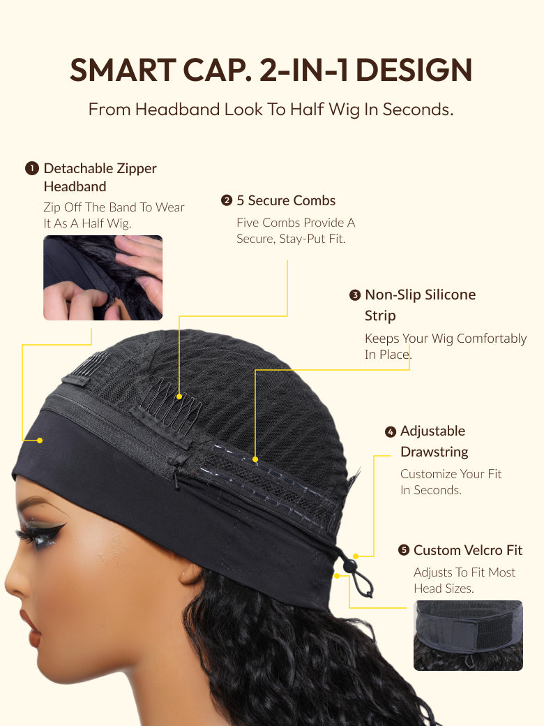 Sunber 2-IN-1 Switch™ Headband Water Wave Glueless Wig With Beginner Friendly Flash Sale