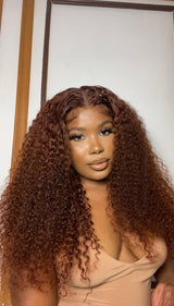 【180% density】Sunber Reddish Brown 13*4 Lace Front Wig Kinky Curly Dark Auburn Copper Color Human Hair Wigs Flash Sale