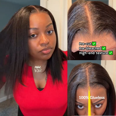 Flash Sale Sunber Blunt Cut Yaki Bob Pre-Cut Lace Wigs Pre-plucked Lace Frontal Human Hair Wig