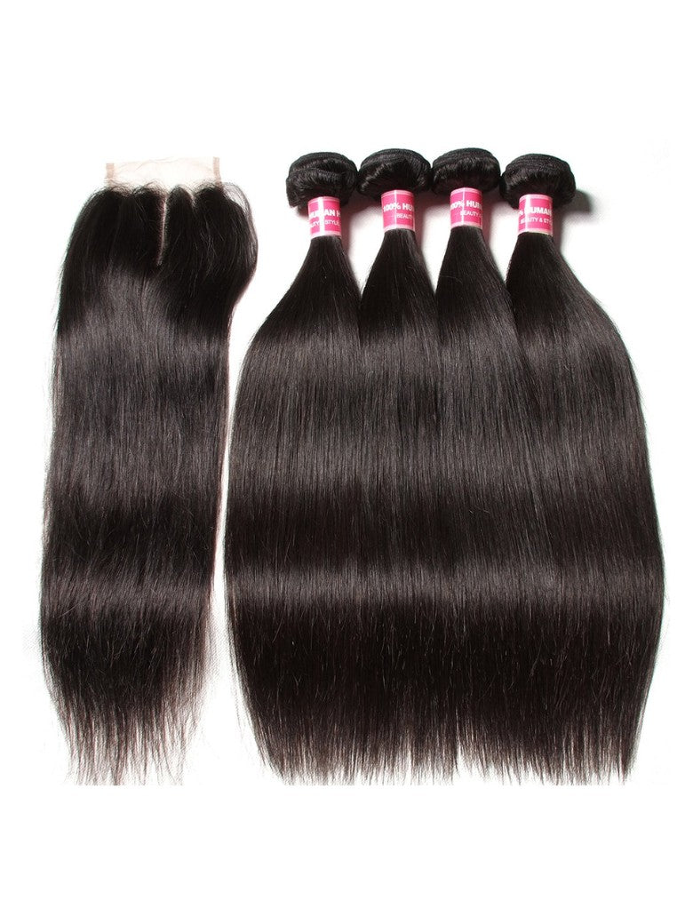 Sunber Virgin Peruvian Hair Straight Hair 4 Bundles With 4*4 Lace Closure, Hotsale Peruvian Hair Weaves