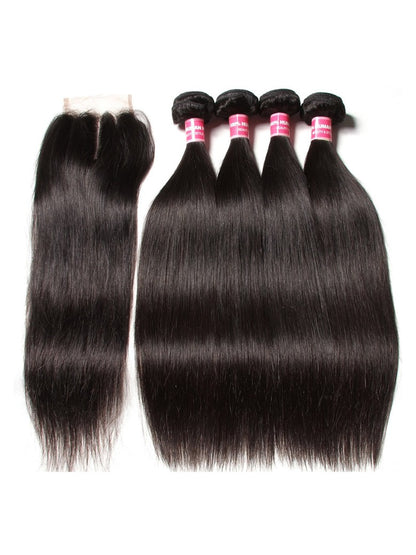 Sunber Virgin Peruvian Hair Straight Hair 4 Bundles With 4*4 Lace Closure, Hotsale Peruvian Hair Weaves