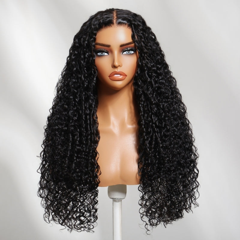 Sunber 7x5 Pre Cut 4D Mixed Texture Burmese Curls Tight Water Wave Lace Part Wig With Finger Coil Ends