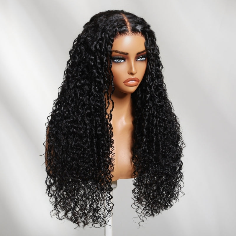 Sunber 7x5 Pre Cut 4D Mixed Texture Burmese Curls Tight Water Wave Lace Part Wig With Finger Coil Ends