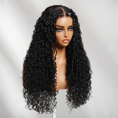 Sunber 7x5 Pre Cut 4D Mixed Texture Burmese Curls Tight Water Wave Lace Part Wig With Finger Coil Ends