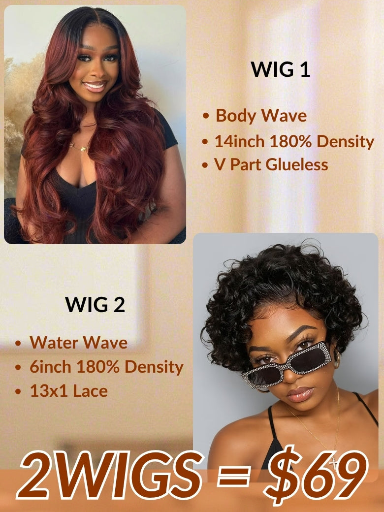 2Wigs=$69 | Sunber Body Wave Glueless Wig + Short Bob Lace Wig With Flash Sale