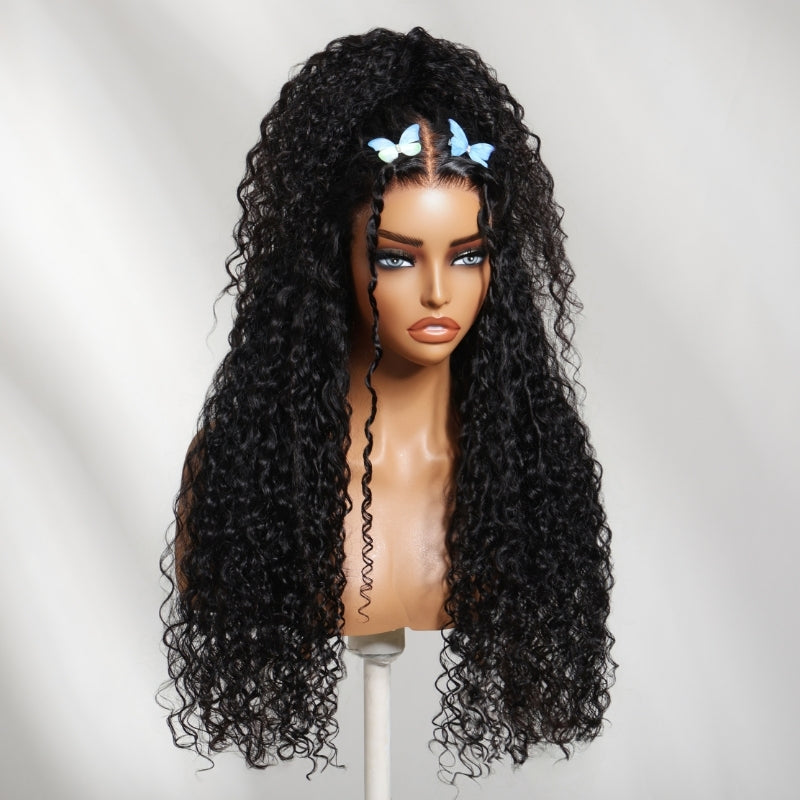 Sunber 7x5 Pre Cut 4D Mixed Texture Burmese Curls Tight Water Wave Lace Part Wig With Finger Coil Ends