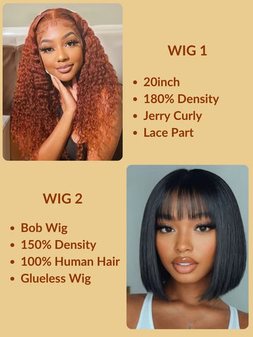 2Wigs=$79 | Sunber 20inch Jerry Curly Wig + Short Bob Wig Flash Sale