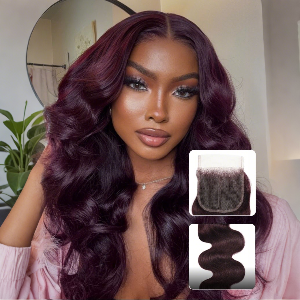 Flash Sale Sunber Body Wave Black Cherry Burgundy 3 Bundles With 4x4 Swiss Lace Closure