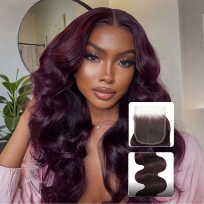 Flash Sale Sunber Body Wave Black Cherry Burgundy 3 Bundles With 4x4 Swiss Lace Closure