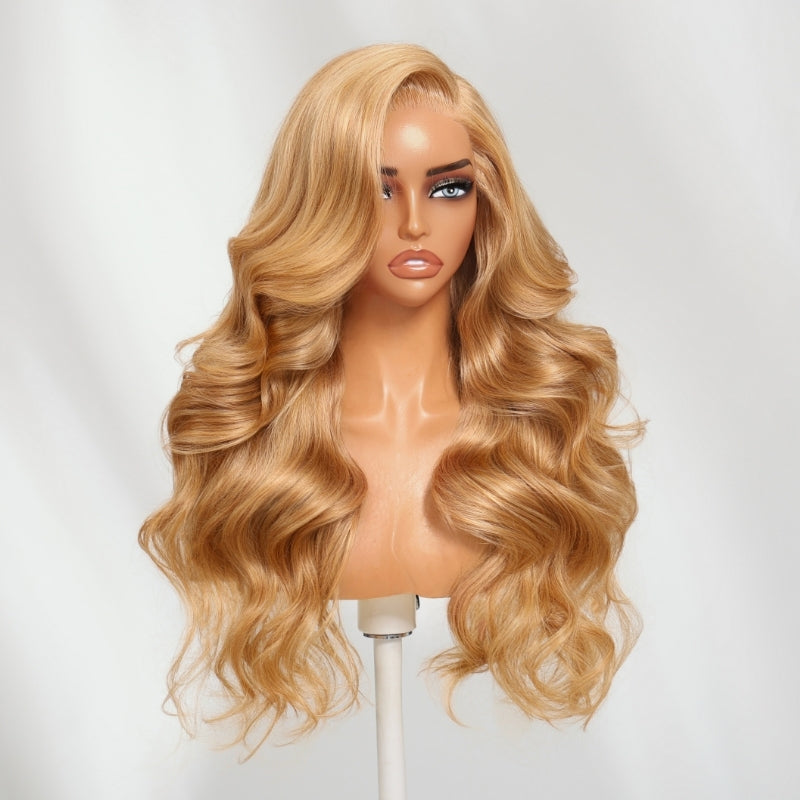 Sunber 13x4 Pre Everything Golden Sun-Kissed Blonde Layered Loose Wave Lace Frontal WIth Face-Framing Curtain Bangs