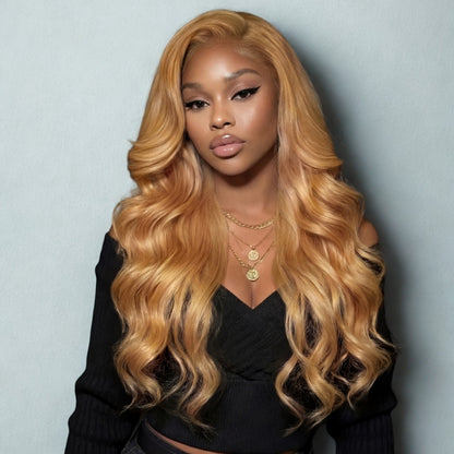 Sunber 13x4 Pre Everything Golden Sun-Kissed Blonde Layered Loose Wave Lace Frontal WIth Face-Framing Curtain Bangs