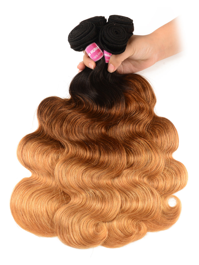Sunber Hair Ombre Brazilian Body Wave Virgin Hair 3/4 Bundles T1B/4/27 Color 100% Human Hair Weave