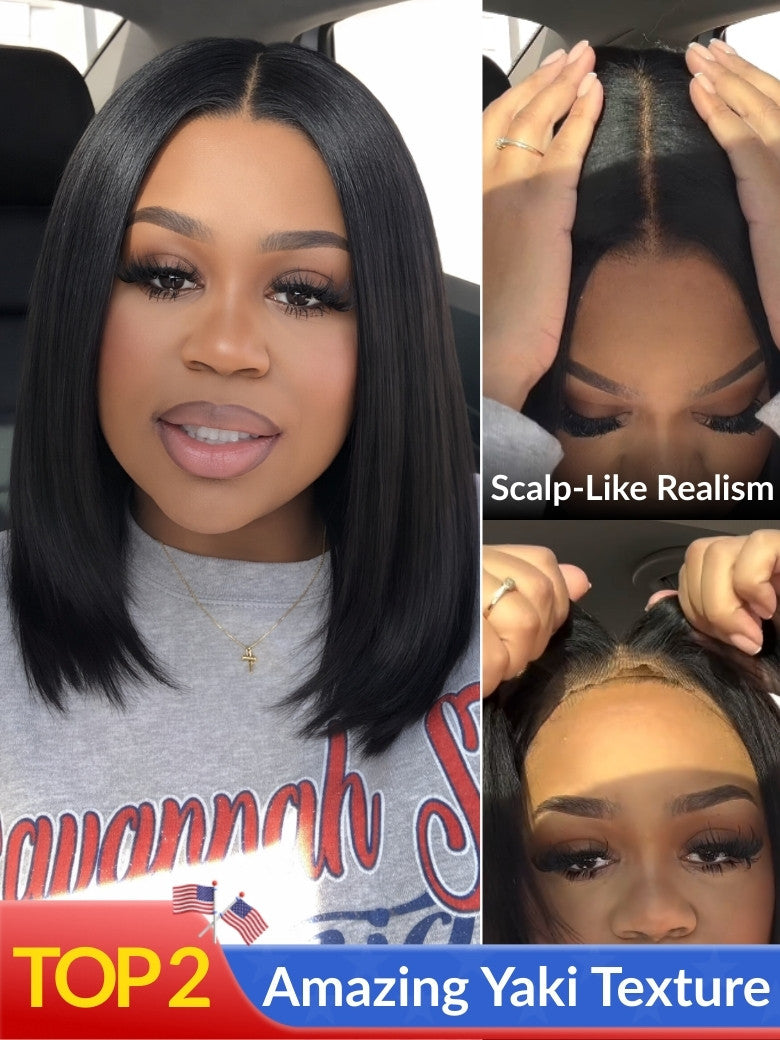 Sunber Blunt Cut Light Yaki Straight 7x5/13x4 Pre-Cut Lace Bye Bye Knots Glueless Bob Wig Pre-plucked Flash Sale