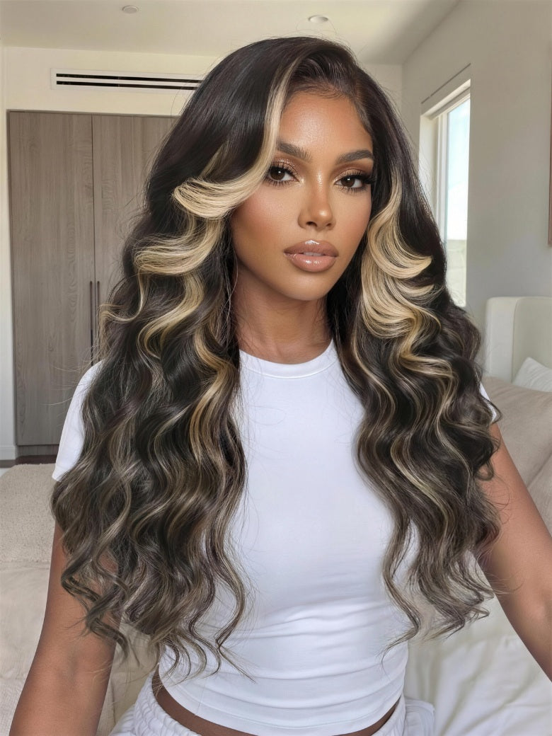 Sunber 7x5 Pre Cut Blonde Balayage Highlight Body Wave Lace Wig With Soft Face-Framing Layers