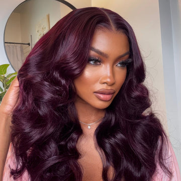Flash Sale Sunber Black Cherry Long Layered Cut Straight 13*4 Pre Everything Frontal Lace Dark Burgundy Hair Color Wig