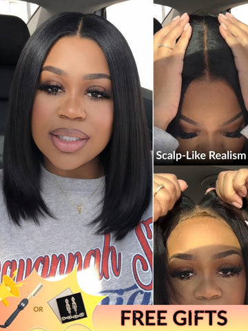 Sunber Blunt Cut Light Yaki Straight 7x5 Pre-Cut Lace Bye Bye Knots Glueless Bob Wig Pre-plucked Flash Sale