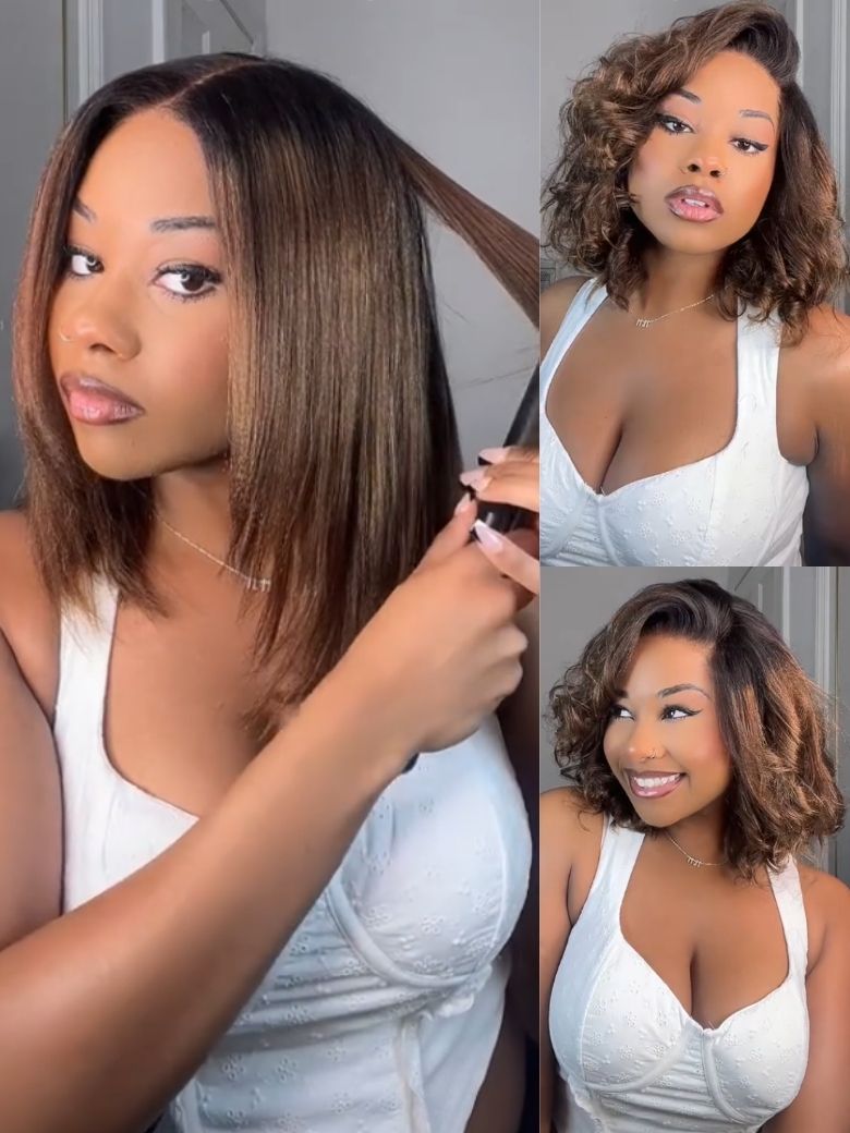 Sunber Put On and Go 7x5 Bye-Bye Knots Ombre Chestnut Brown Yaki Straight Short Bob Wig Flash Sale