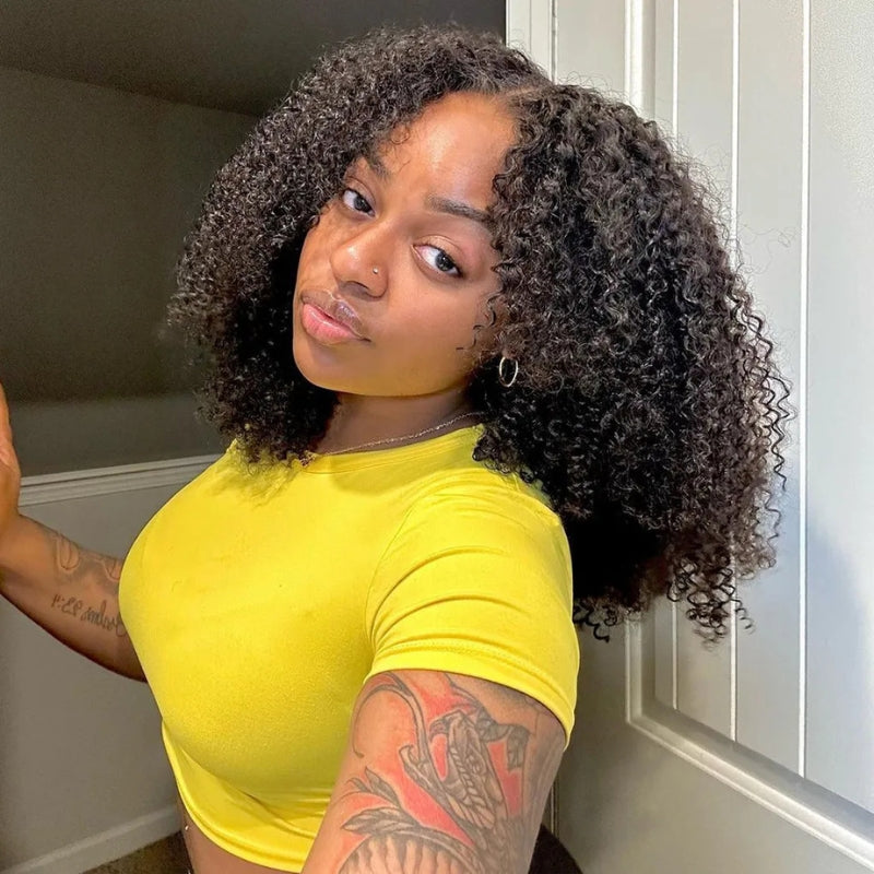 Sunber 7x5 Bye Bye Knots 4C Kinky Edge Baby Hair Jerry Curly Pre-Cut Lace Human Hair Wigs Bleached Knots With Invisi Drawstring