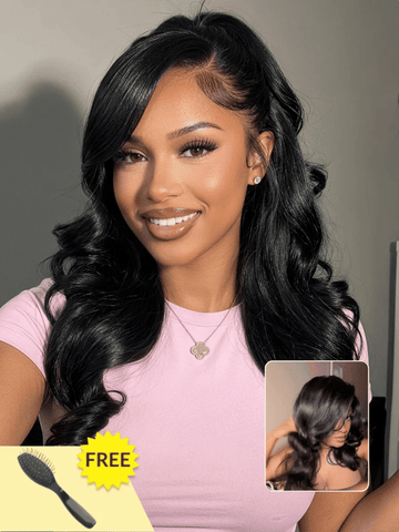 Sunber 13x4 Pre-Everything 180% Density Loose Wave Glueless Lace Frontal Wig –Feathered Style and Elastic Drawstring Flash Sale