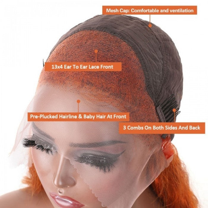 【13×4 Lace $89】Sunber Ginger Orange Body Wave 13x4 Lace Front Wigs Cinnamon Color Wigs 180% density Flash Sale