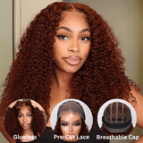 Sunber Reddish Brown Bye Bye Knots Jerry Curly 7x5 Pre-Cut Lace Wig Glueless Bleached Knots