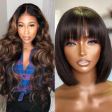 Sunber 18inch Mix Brown Highlights Body Wave U Part Wig Get Free Bob Wig Buy 1 Get 1 Free Flash Sale